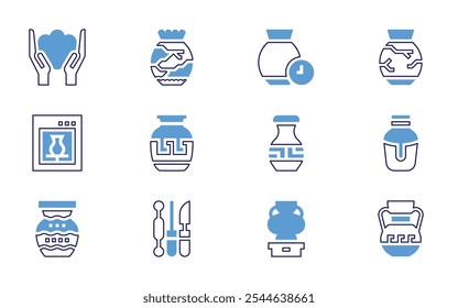 Pottery icon set. Bold line style. Duotone colors. Editable stroke. loutrophoros, pottery, vase, ceramics, amphora, time, broken.