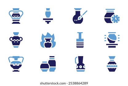 Pottery icon set. Bold style. Duotone colors. vase, pottery, ceramics, bottle, jar.