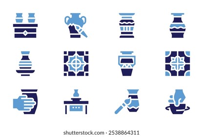 Pottery icon set. Bold style. Duotone colors. clay, tiles, vase, electric, craft, pottery.