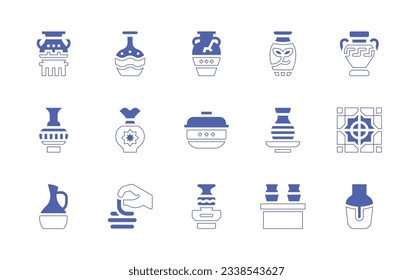 Pottery icon set. Duotone style line stroke and bold. Vector illustration. Containing ceramic, pottery, amphora, vase, ceramics, earthenware, clay, tiles, jug.