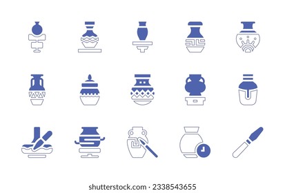 Pottery icon set. Duotone style line stroke and bold. Vector illustration. Containing ceramic, pottery, vase, amphora, pot, painting, time, tool.