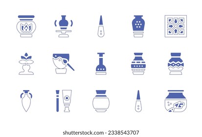 Pottery icon set. Duotone style line stroke and bold. Vector illustration. Containing pot, pottery, vase, wall, jar, painting, adornment, amphora.