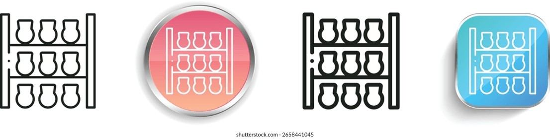 Icono de cerámica. Diseño de estilo lineal delgado, regular y de Botón aislado sobre fondo blanco