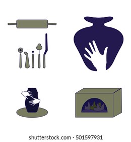 Pottery icons for ceramic workshop studio or art classes