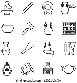 Pottery Icons. Line With Fill Design. Vector Illustration.