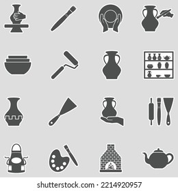 Pottery Icons. Sticker Design. Vector Illustration.