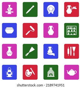 Pottery Icons. White Flat Collection In Square. Vector Illustration.