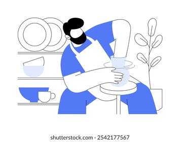 Pottery isolated cartoon vector illustrations. Craftsman working on pottery wheel, ceramics crockery, creative hobby, making handmade pot, hands on activity, traditional craft vector cartoon.