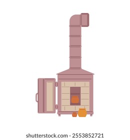 The pottery kiln plays an important role in pottery. Vector illustration of dishes, stoves and pots, reflecting ceramics made by craftsmen on a white background