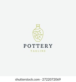 Pottery leaf line art logo design icon illustration
