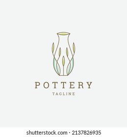 Pottery leaf line logo icon design template flat vector
