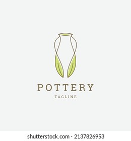 Pottery leaf line logo icon design template flat vector