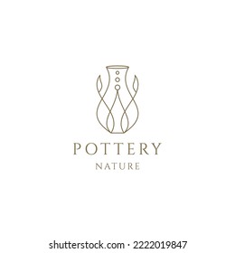 Pottery leaf line logo icon design template flat vector