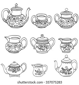 Pottery line hand drawing vector set