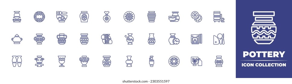 Pottery line icon collection. Editable stroke. Vector illustration. Containing pot, plate, glue, jar, ceramics, pottery, ceramic, oven, clay, vase, kiln, tools, cup, mug.