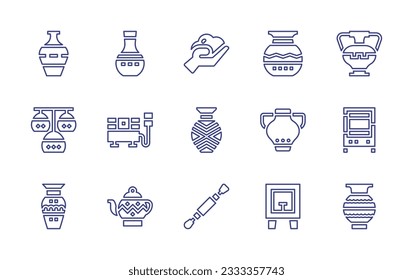 Pottery line icon collection. Editable stroke. Vector illustration. Containing vase, clay, chandeliers, electric, oven, teapot, tool, spray.