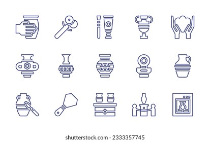 Pottery line icon collection. Editable stroke. Vector illustration. Containing vase, tool, paint, mold, pottery, ceramic, ceramics, knife, exhibition, electric.