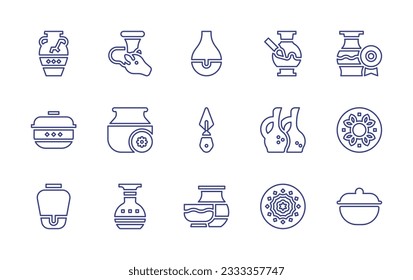 Pottery line icon collection. Editable stroke. Vector illustration. Containing amphora, rhyton circa, vase, pottery, award, earthenware, drying, blade, ceramics.