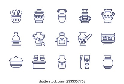 Pottery line icon collection. Editable stroke. Vector illustration. Containing ceramic, pot, amphora, vase, pottery, apron, ceramics, earthenware.