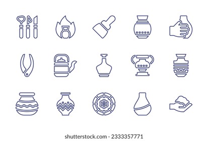 Pottery line icon collection. Editable stroke. Vector illustration. Containing tools, fire, putty knife, pot, vase, tool, teapot, vessel, amphora, pottery, dish, clay.