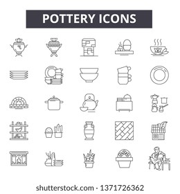 Pottery line icons, signs set, vector. Pottery outline concept, illustration: pottery,pot,decoration,clay,vase,design