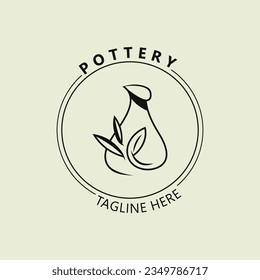 Pottery logo design handmade, creative traditional mug craft sign concept inspiration nature workshop