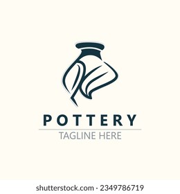 Pottery logo design handmade, creative traditional mug craft sign concept inspiration nature workshop