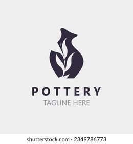 Pottery logo design handmade, creative traditional mug craft sign concept inspiration nature workshop