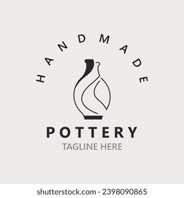 Pottery logo design handmade, creative traditional mug craft concept inspiration nature workshop