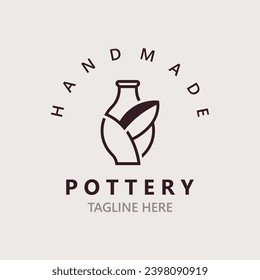 Pottery logo design handmade, creative traditional mug craft concept inspiration nature workshop