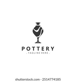 Pottery logo design handmade, creative traditional mug craft concept inspiration nature workshop