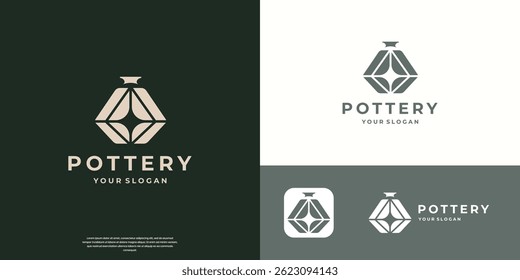 Pottery logo design handmade, creative traditional mug craft sign concept.