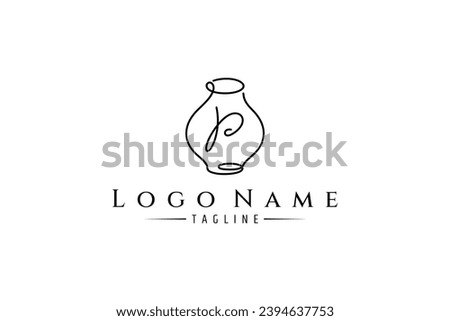 Pottery logo design with letter p in continuous line design style concept