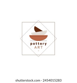 Pottery logo design template in minimal style. Vector line icon for handmade ceramic studio