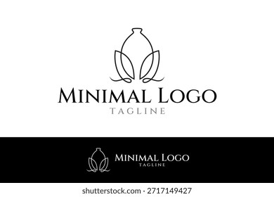 Logo de cerámica con hojas en un estilo de diseño de línea continua