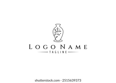 pottery logo with plants in linear design style