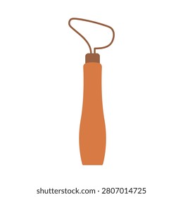 Pottery loop tool vector illustration. Ceramic clay trimming ribbon tool with wooden handle isolated on white background.