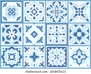 Pottery majolica tiles. Mexican talavera, portuguese, moroccan decor. Mediterranean Italian Ceramic art, Spanish geometric print for floor, kitchen, textile. Design of ornaments.  