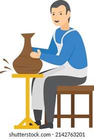 Pottery Maker Concept, Forming A Vessel Using A Potters Wheel Vector Color Icon Design, Crafting Occupations Symbol, Hobby And Art Works Sign, Creative People Stock Illustration