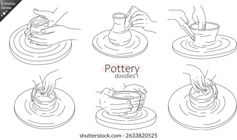 Cerâmica Fazendo Processo Doodle Set - Mão em Argila Roda Linha Art
