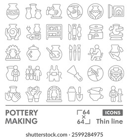 Pottery making symbols collection or sketches, pottery crafts theme in thin line style signs for web and app. Vector graphics isolated on white background