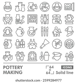 Pottery making symbols collection or sketches, pottery crafts theme in line style signs for web and app. Vector graphics isolated on white background