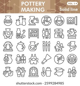 Pottery making symbols collection or sketches, pottery crafts theme bar in line style signs for web and app. Vector graphics isolated on white background