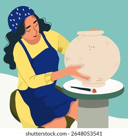 Oficina de cerâmica, oficina. Ilustração de vetor desenhada à mão 
