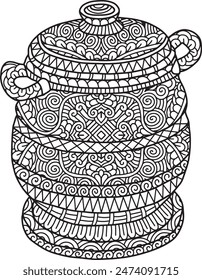 Pottery Mandala Coloring Page | Hand-Drawn Pottery Mandala Coloring Page For Adults