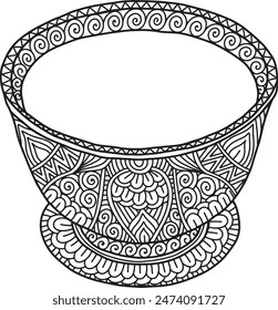 Pottery Mandala Coloring Page | Hand-Drawn Pottery Mandala Coloring Page For Adults