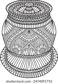 Pottery Mandala Coloring Page | Hand-Drawn Pottery Mandala Coloring Page For Adults