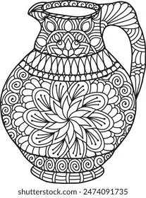 Pottery Mandala Coloring Page | Hand-Drawn Pottery Mandala Coloring Page For Adults