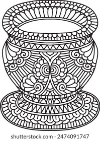 Pottery Mandala Coloring Page | Hand-Drawn Pottery Mandala Coloring Page For Adults