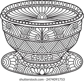 Pottery Mandala Coloring Page | Hand-Drawn Pottery Mandala Coloring Page For Adults